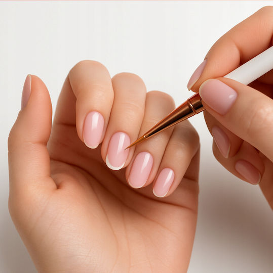 Set 5 Manicure Pedicure Brushes Zola Precise Designs Soft Synthetic Bristles Protective Cap White Rose Gold