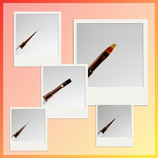 Set 5 Manicure Pedicure Brushes Zola Precise Designs Soft Synthetic Bristles Protective Cap White Rose Gold