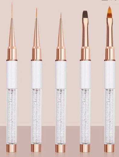 Set 5 Manicure Pedicure Brushes Zola Precise Designs Soft Synthetic Bristles Protective Cap White Rose Gold