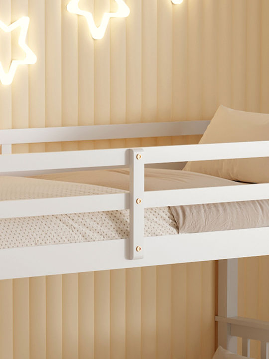 Lantai Pat pentru Copii Cușeta Single cu Saltea Alb 90x190cm