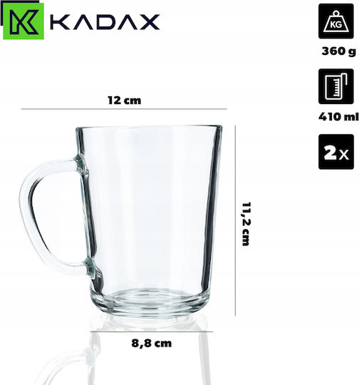 Kadax Cană Sticlă Transparentă 410ml 2buc