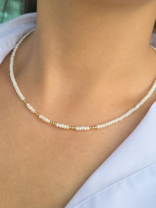 Necklace 14K Gold Elements White Pearls F126758