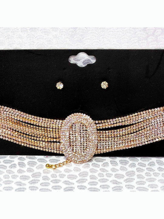 Set mit Halskette & Ohrringe aus Gold mit Steinen