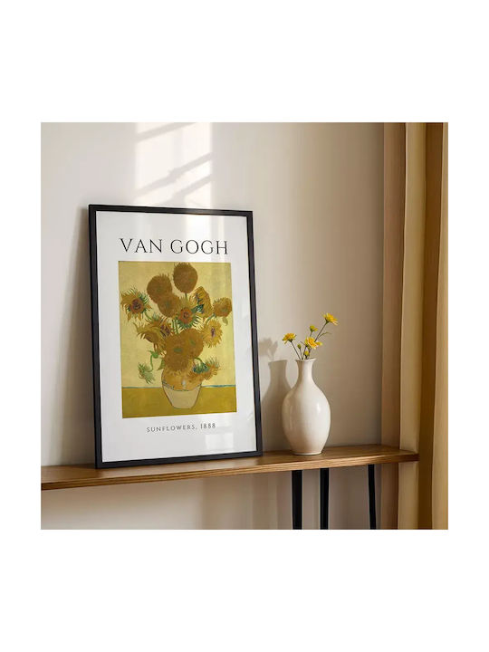 Poster Van Gogh Sunflowers Art006 30cm X 40cm Κορνίζα Σκούρο Φυσικό Ξύλου Καφέ