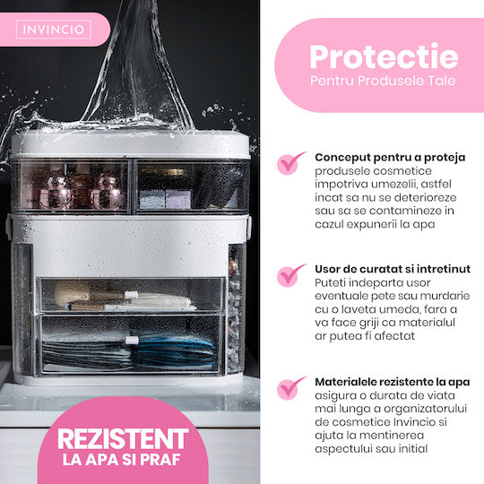Invincio Organizator De Cosmetice Cu Sertare Și Separatoare Alb 31x31x20cm