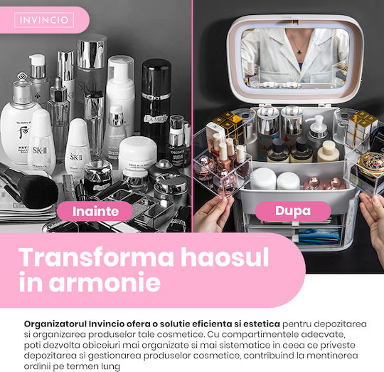 Invincio Organizator De Cosmetice Cu Sertare Și Separatoare Alb 31x31x20cm