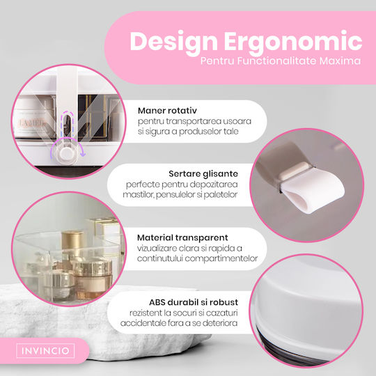 Invincio Organizator De Cosmetice Cu Sertare Și Separatoare Alb 31x31x20cm