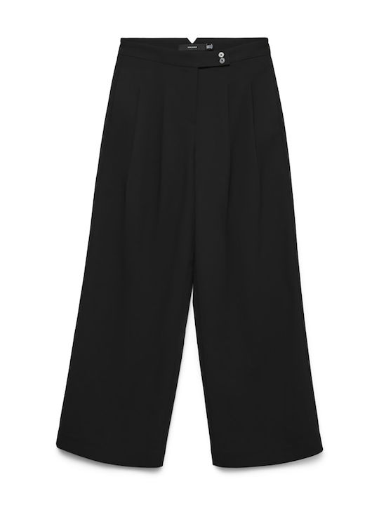 Damen Stoff Hose in Weitem Schnitt Black