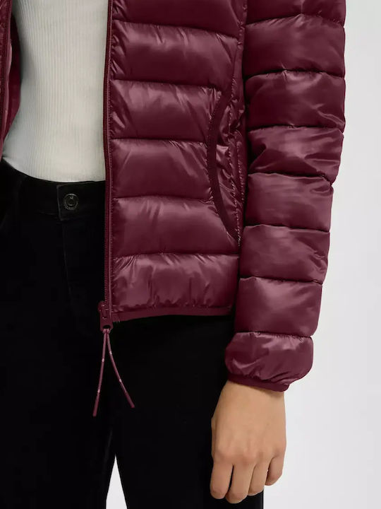 Short Women's Puffer Jacket for Winter Wine Red