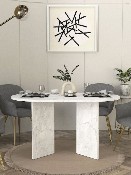 Cortado Dining Table Wooden White Marble Effect 138x80x75cm