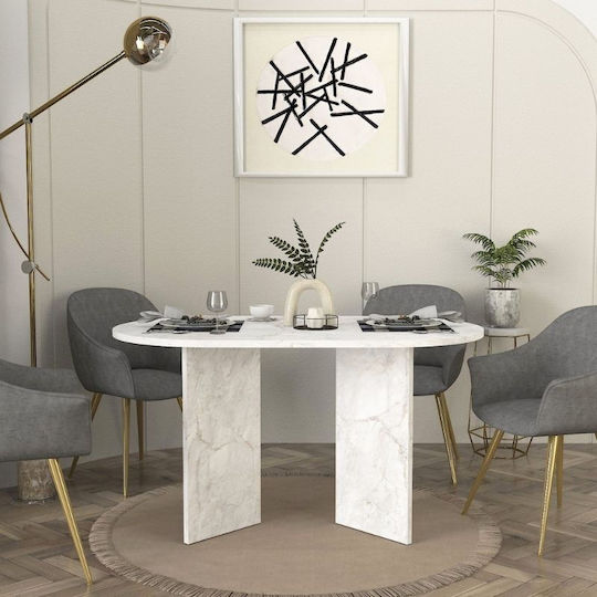 Cortado Esszimmer-Tisch Holz Weiß Marmor-Optik 138x80x75cm