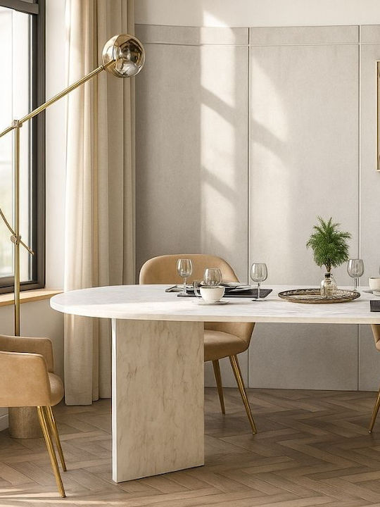 Cortado Τραπέζι Τραπεζαρίας με Μαρμάρινη Επιφάνεια Λευκό Εφέ Μαρμάρου 200x90x74εκ.