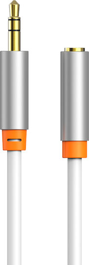 Cabletime 3,5mm Klinkenkabel 3,5mm Stecker - 3,5mm Buchse Weiß 3m mit Vergoldeten Anschlüssen CT-AV311-P12G-W3