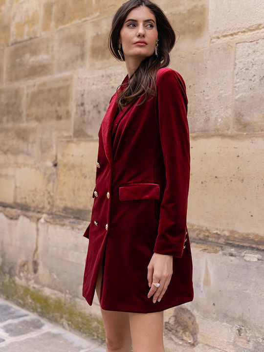 Damen Bordeaux Mantel mit Knöpfen
