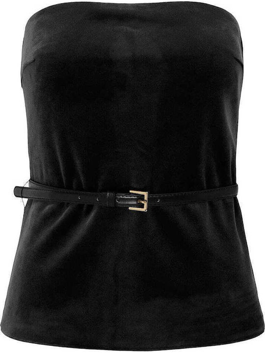 Lelsy Γυναικεία Μπλούζα Βελούδινη Strapless Μαύρο