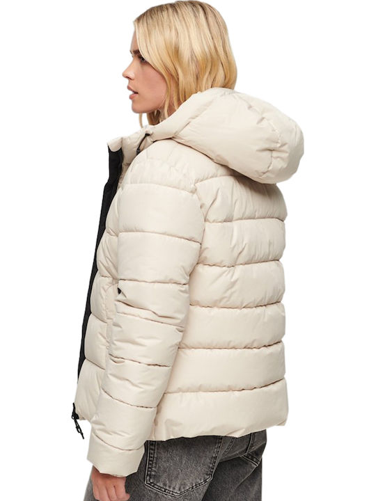 Women's Short Puffer Jacket for Spring or Autumn with Hood Gray
