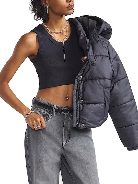 Women's Crop Puffer Jacket for Winter Black