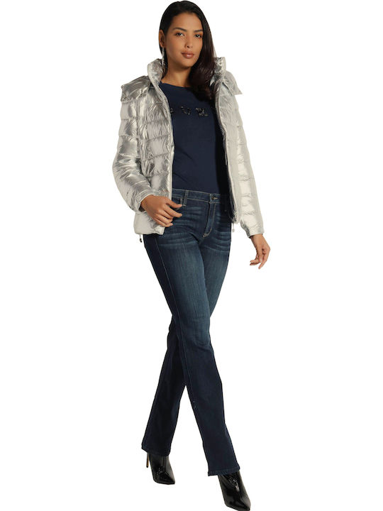 Kurz Damen Puffer Jacke für Winter Silber