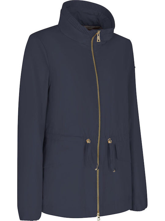 Women's Short Lifestyle Jacket Waterproof and Windproof for Spring or Autumn Navy Blue