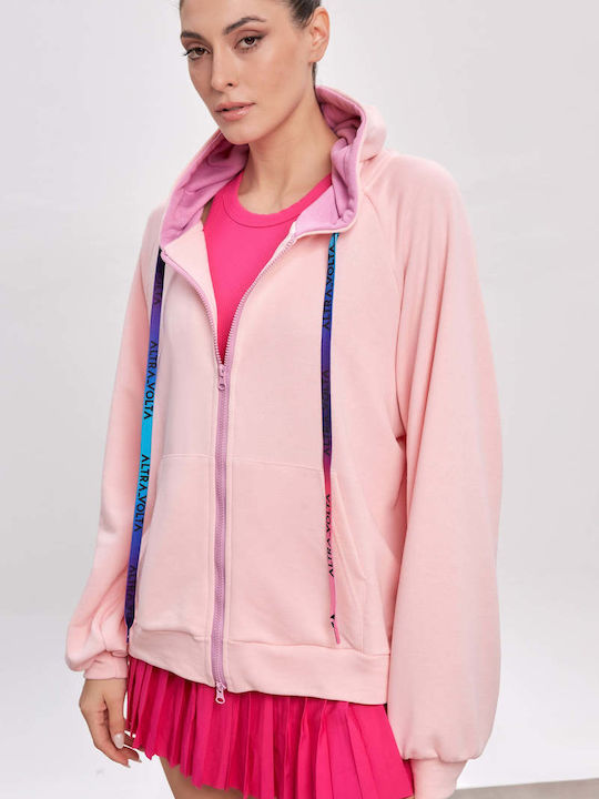 Long Women's Sweatshirt Jacket Hooded Baby Pink