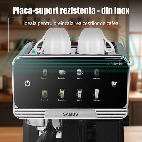 Samus Infinity 20 Mașină de Espresso 1350W Presiune 20bar pentru Cappuccino Neagră