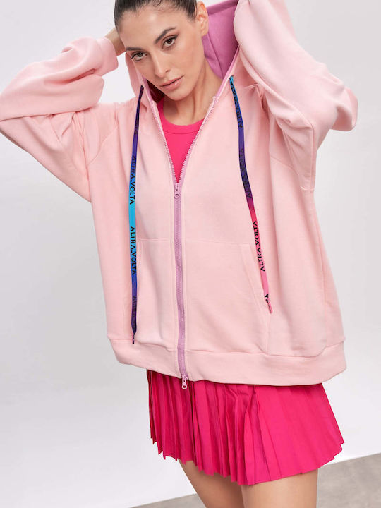 Long Women's Sweatshirt Jacket Hooded Baby Pink