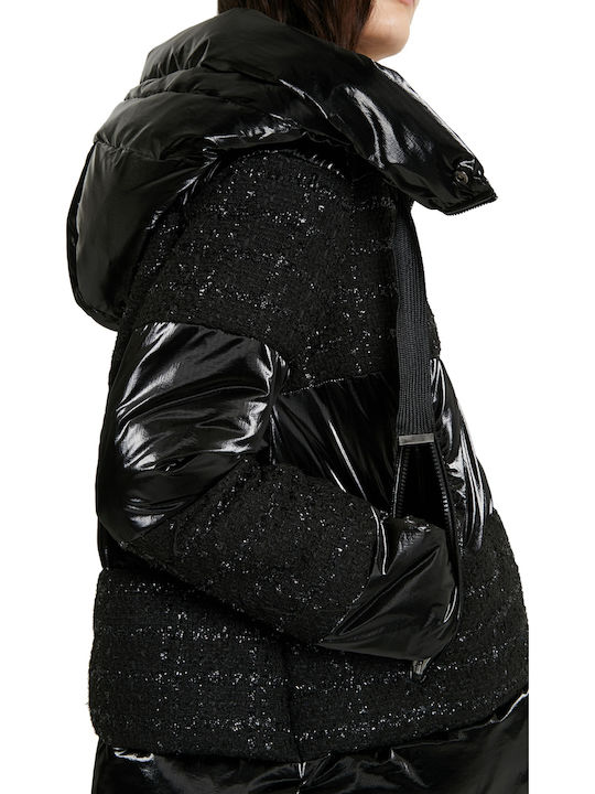 Alfa Women's Short Puffer Jacket for Winter with Hood Black