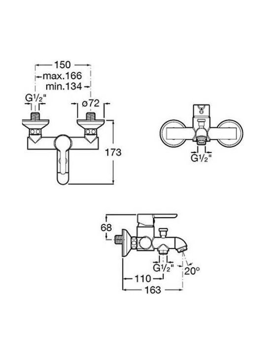 Roca Carelia Mixing Bathtub Faucet Complete Set Silver