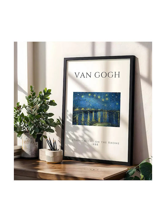 Poster Van Gogh Starry Night On Rhone Art004 21cm X 30cm Frame Dark Natural Wood Brown