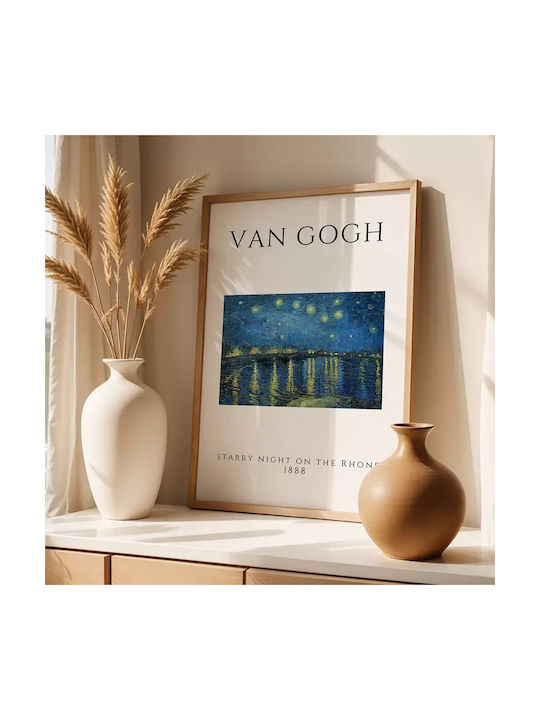 Poster Van Gogh Starry Night On Rhone Art004 21cm X 30cm Frame Dark Natural Wood Brown