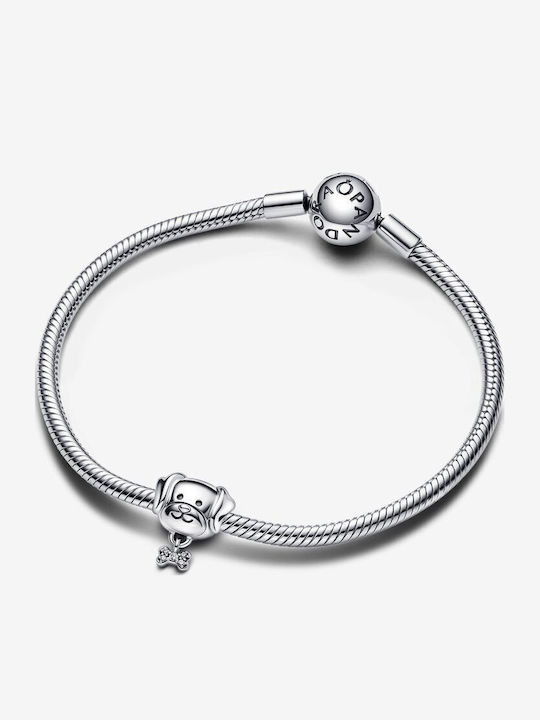 Pandora Pet Dog & Bone Charm από Ασήμι με Ζιργκόν