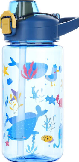 Edman Kids Water Bottle Plastic with Straw Non Spill Blue 600ml