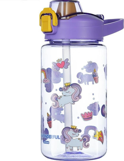 Edman Edman Kinder Trinkflasche Einhörner mit Stroh Auslaufsicher Lila 600ml