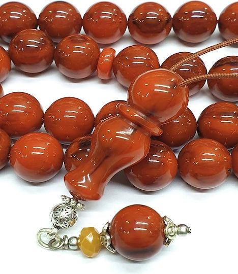 Roloi Komboloi Mastic Worry Beads with 33 Beads Orange 35cm