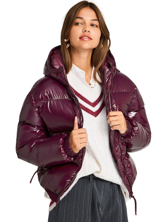 Women's Puffer Jacket for Winter with Hood Burgundy