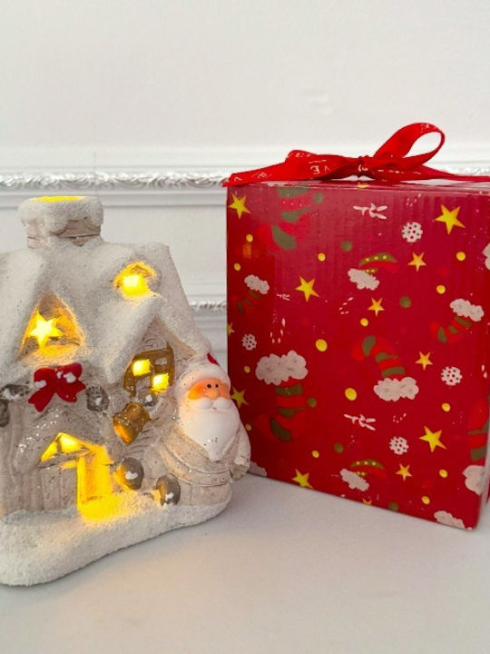 Velve Crăciunescă Iluminată Decorativă Scenă Albă 15x12cm.