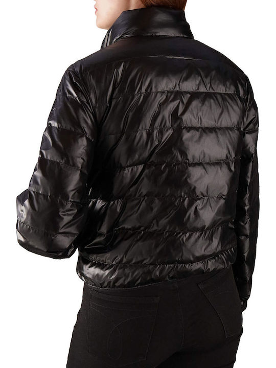 Women's Crop Puffer Jacket for Winter Black