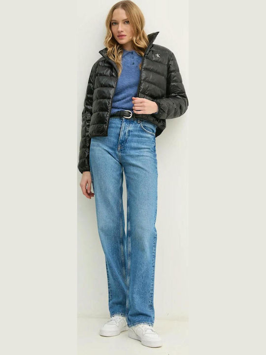 Women's Crop Puffer Jacket for Winter Black