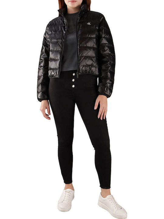 Women's Crop Puffer Jacket for Winter Black