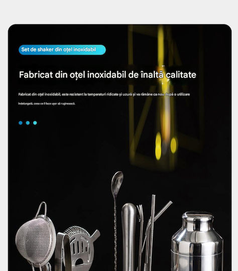 Arvada Shakerpro Mc-ykl23 Kit Complet Pentru Barmani Suport Acrilic 23 Bucăți 500 Ml Dimensiuni 19x12x30.5 Cm Set Pentru Barmani Preparare Băuturi Oțel Inoxidabil