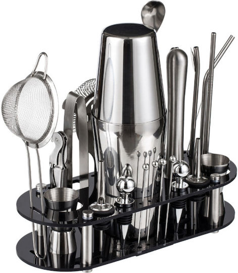 Arvada Shakerpro Mc-ykl23 Kit Complet Pentru Barmani Suport Acrilic 23 Bucăți 700/600 Ml Dimensiuni 19x12x30.5 Cm Set Pentru Barmani Preparare Băuturi Oțel Inoxidabil