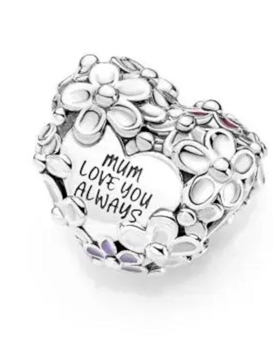 Pandora Mum Daisy Heart Charm Μαμά από Ασήμι Ροζ