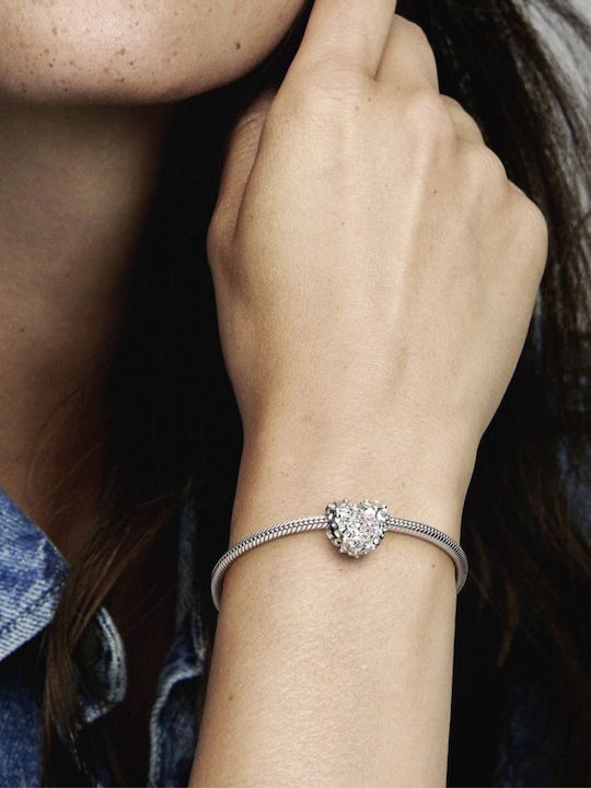 Pandora Mum Daisy Heart Charm Μαμά από Ασήμι Ροζ