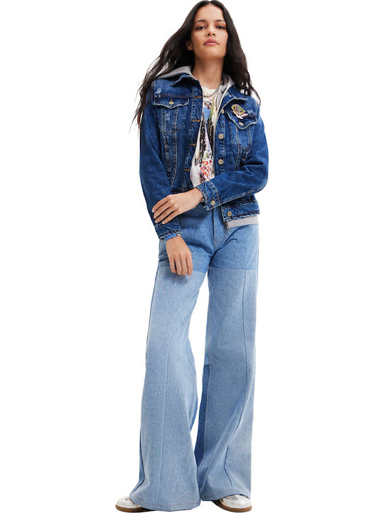 Jacksonville Women's Short Jean Jacket for Spring or Autumn with Hood Blue