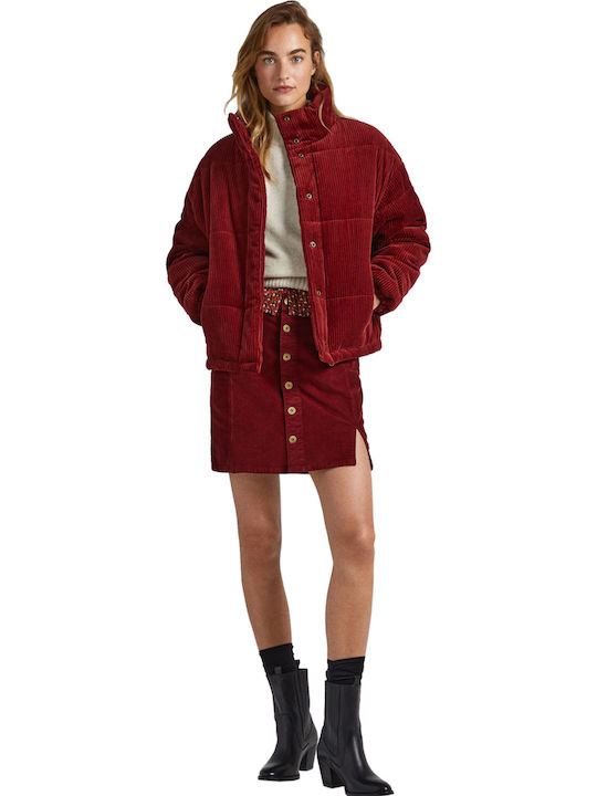Kurz Damen Puffer Jacke für Winter Burgundisch