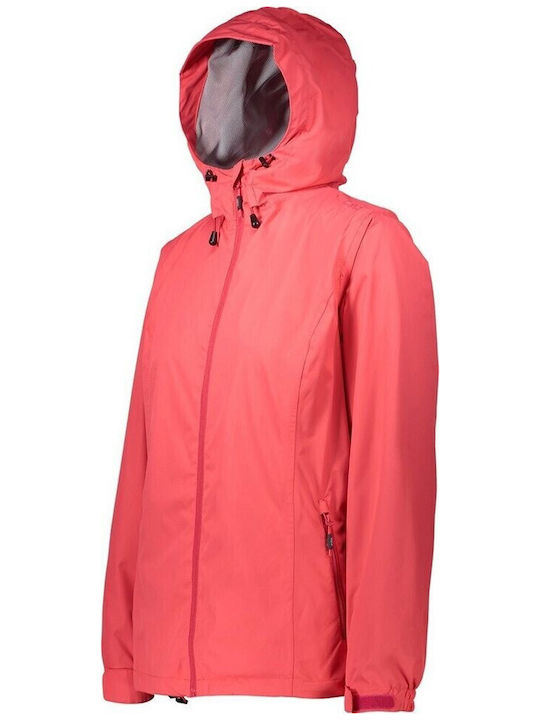 Women's for Hiking Short Sports Jacket Waterproof and Windproof for Winter with Hood Red