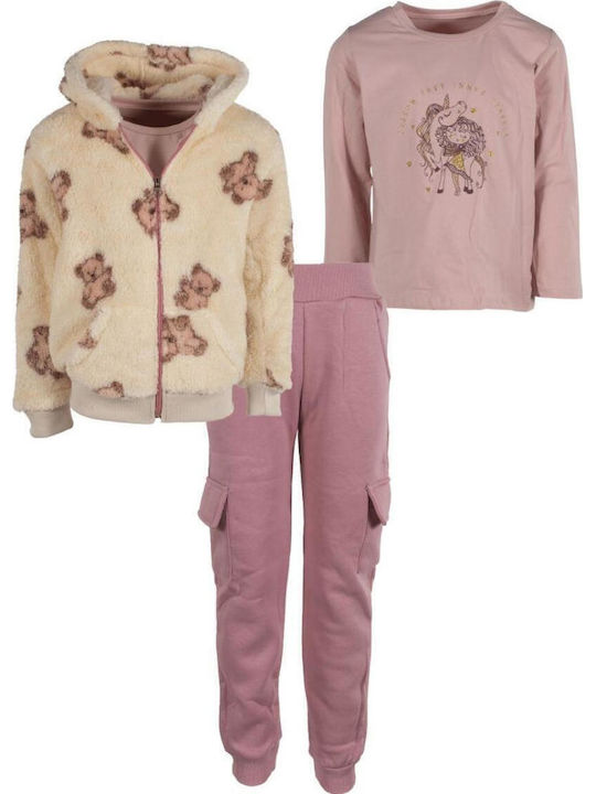 Kids Sweatpants Set With Jacket Pink 3 Pieces