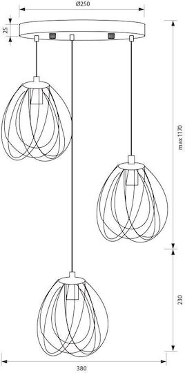 Vivalux Pendant Light Black with Socket E27 38x38x140cm