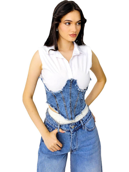 Ärmellos Damen Hemd Blau