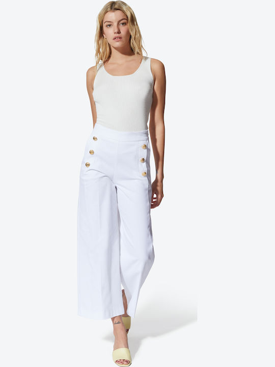 Women's High-waisted Fabric Trousers White